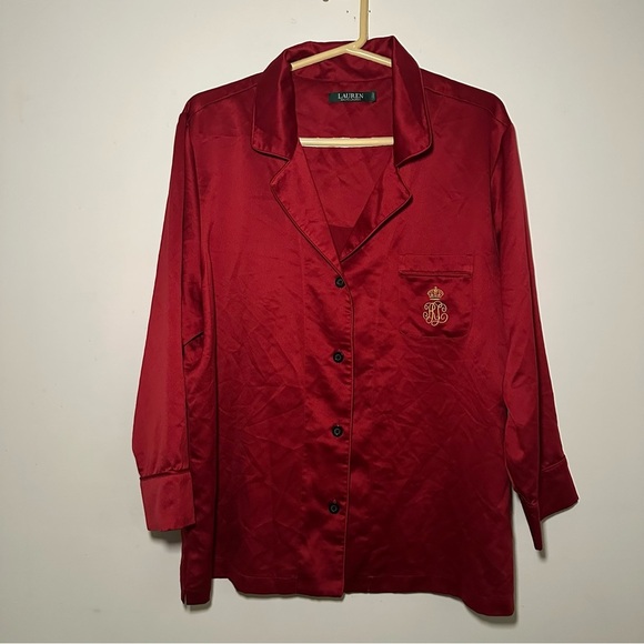 Ralph Lauren Crimson Red Satin Pajama Top Size XL - Picture 1 of 8